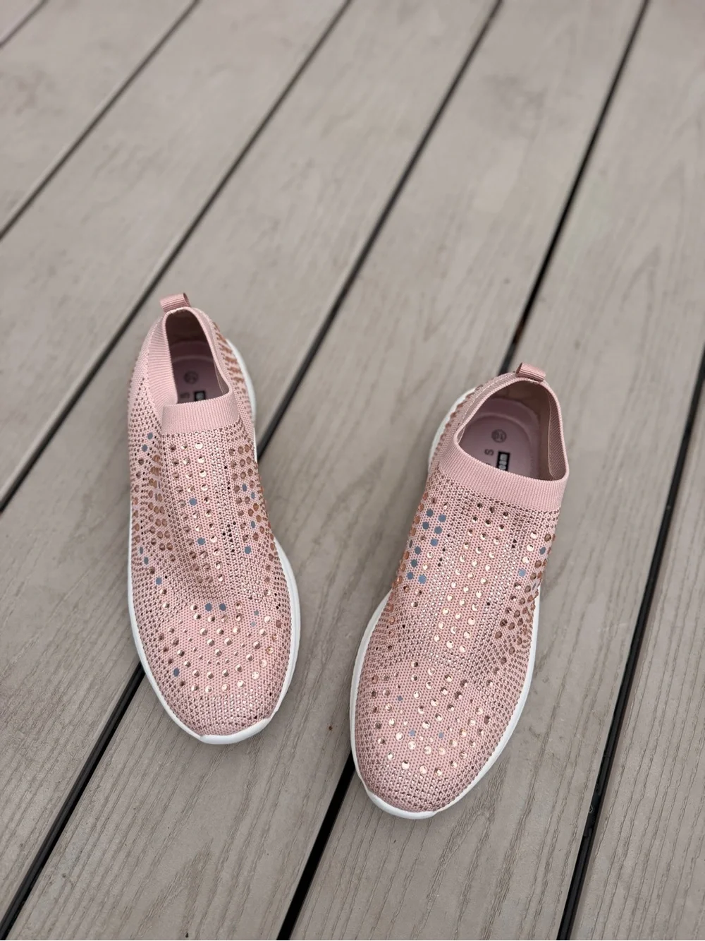 Slip-On Knit Sneakers with Crystal Accents - Blush Pink